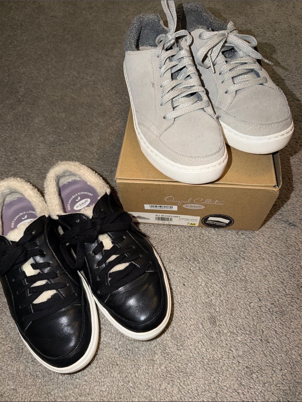 Dr Scholls All in Cozy sz 7 Women’s Casual Lace-Up Sneakers Gray & Black 2 pairs
